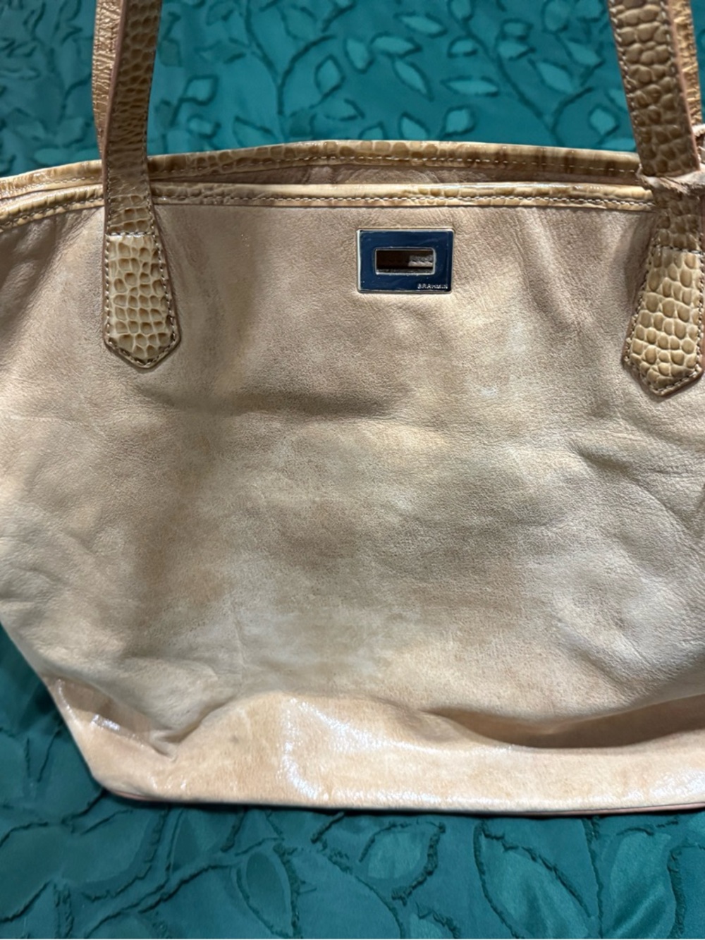 Brahmin Beige Leather Tote with Textured Straps with matching wallet